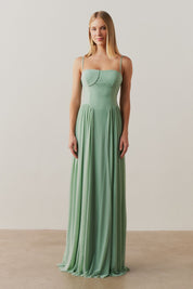 Vestido Longo, Busto Demarcado e Saia Franzida - Calgari Menta