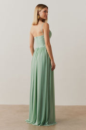 Vestido Longo, Busto Demarcado e Saia Franzida - Calgari Menta