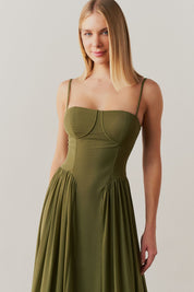 Vestido Longo, Busto Demarcado e Saia Franzida - Calgari Oliva