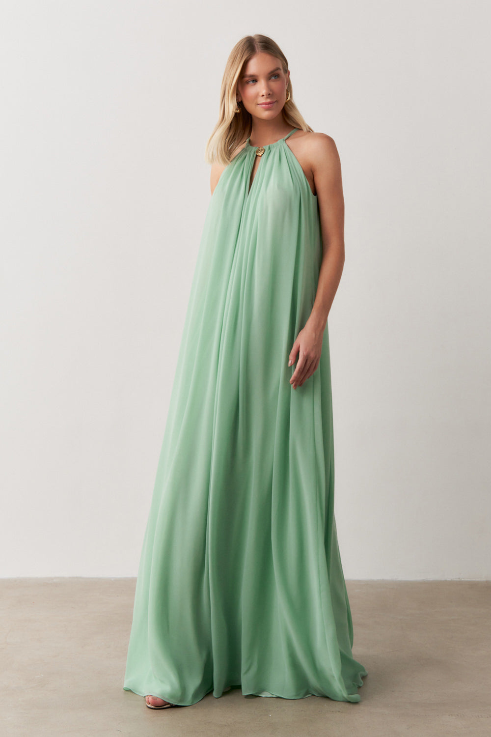 Vestido Longo com Alça Fina Ajustável - Adélia Menta