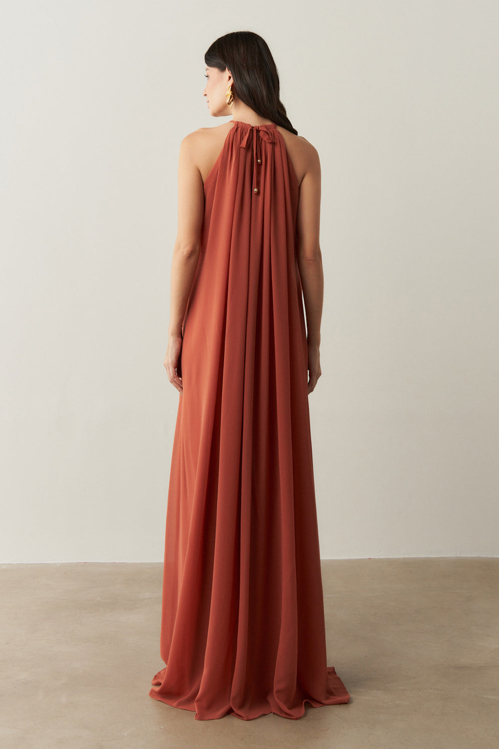 Vestido Longo com Alça Fina Ajustável - Adélia Terracota