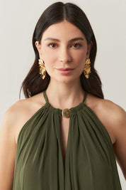 Vestido Longo com Alça Fina Ajustável - Adélia Verde Oliva