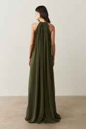 Vestido Longo com Alça Fina Ajustável - Adélia Verde Oliva