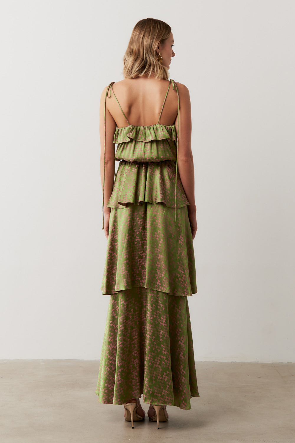 Vestido Long Midi com Alças Finas e Camadas Sobrepostas - Egito Verde