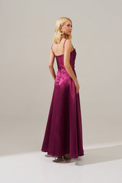 Vestido Longo com Decote Coração e Detalhes em Prega no Busto - Escócia Fúcsia