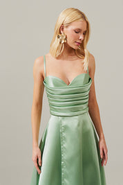 Vestido Longo com Decote Coração e Detalhes em Prega no Busto - Escócia Menta