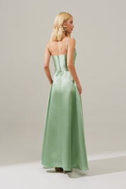 Vestido Longo com Decote Coração e Detalhes em Prega no Busto - Escócia Menta