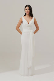 Vestido Longo com Decote Degage e Amarração na Cintura - Acapulco Off White