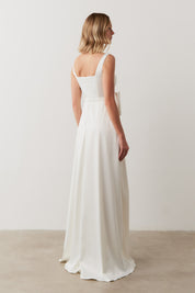 Vestido Longo com Decote Quadrado e Cinto com Detalhe de Laço - Quebec Off White