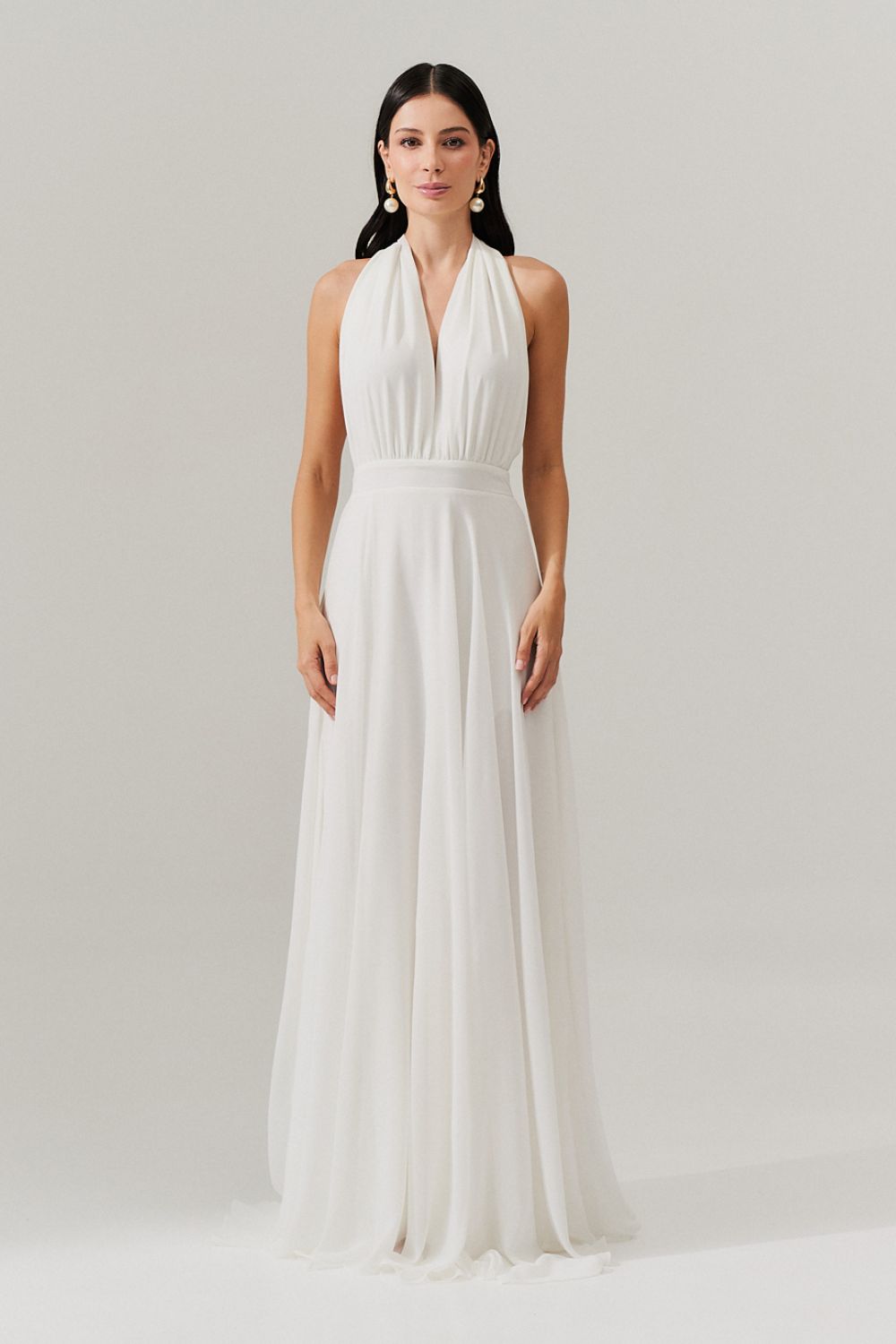 Vestido Longo com Decote V e Fenda Lateral - Mil Formas Off White