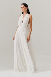 Vestido Longo com Decote V e Fenda Lateral - Mil Formas Off White