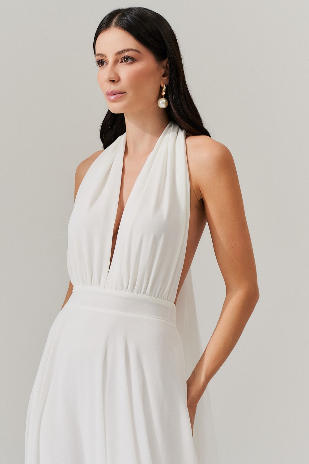 Vestido Longo com Decote V e Fenda Lateral - Mil Formas Off White