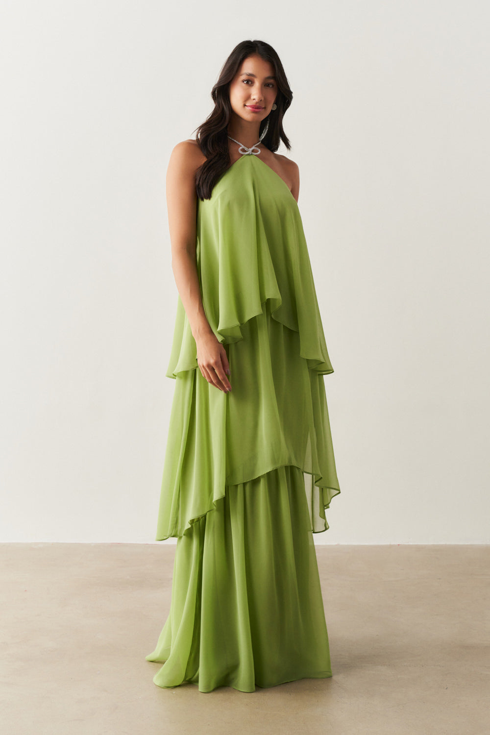 Vestido de Festa Longo em Camadas - Barcelona Verde Matchá