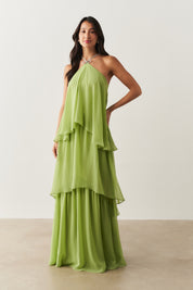 Vestido de Festa Longo em Camadas - Barcelona Verde Matchá