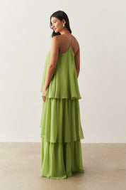 Vestido de Festa Longo em Camadas - Barcelona Verde Matchá