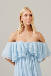 Vestido Longo com Mangas Ombro a Ombro e Babados - Himalaia Serenity