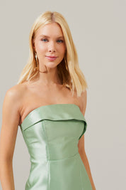 Vestido longo com Pala Assimétrica com Saia Lápis e Fenda traseira - Malásia Menta