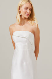 Vestido longo com Pala Assimétrica com Saia Lápis e Fenda traseira - Malásia Off White