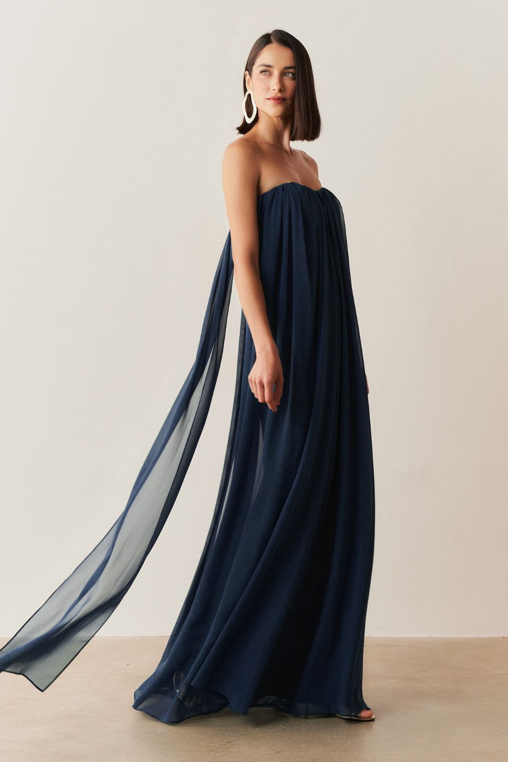 Vestido Longo em Chiffon sem Alça - Líbia Marinho