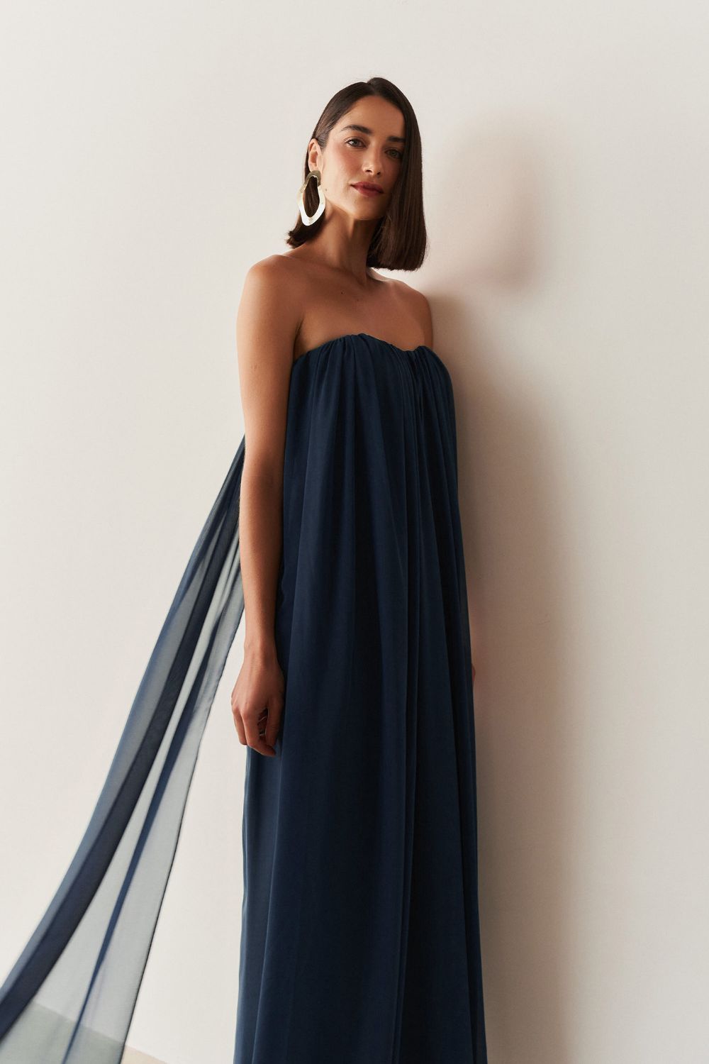 Vestido Longo em Chiffon sem Alça - Líbia Marinho