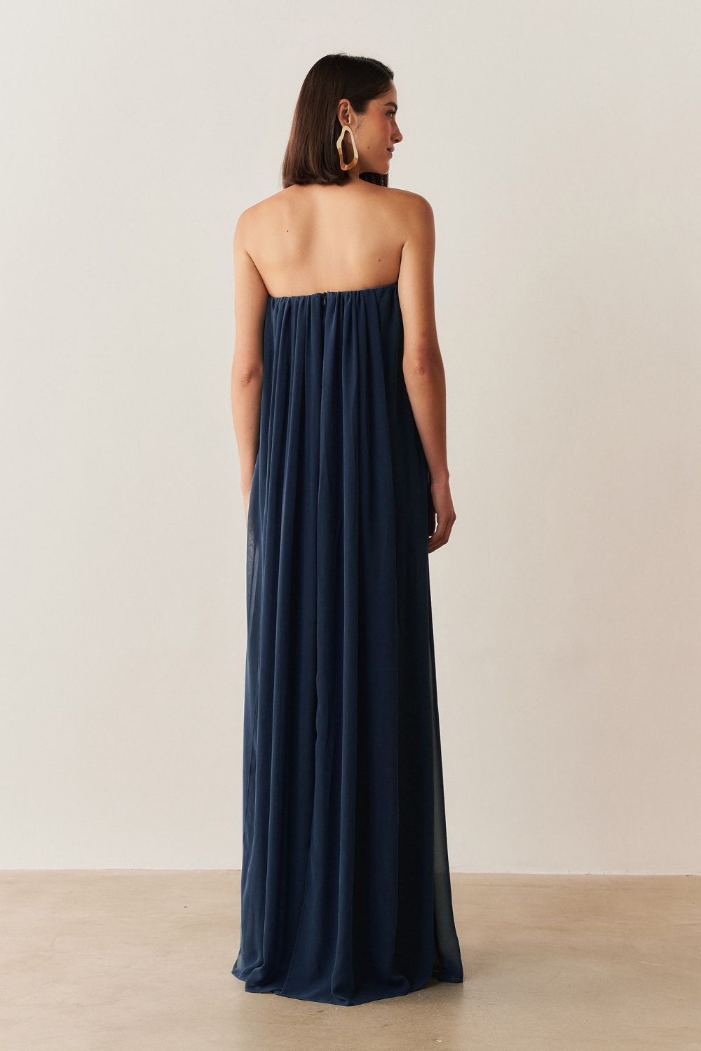 Vestido Longo em Chiffon sem Alça - Líbia Marinho