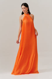 Vestido Longo Plissado Frente Única e Decote nas Costas  - Italia Coral