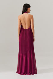 Vestido Longo Plissado Frente Única e Decote nas Costas  - Italia Fúcsia