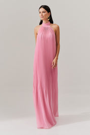 Vestido Longo Plissado Frente Única e Decote nas Costas  - Italia Rosa