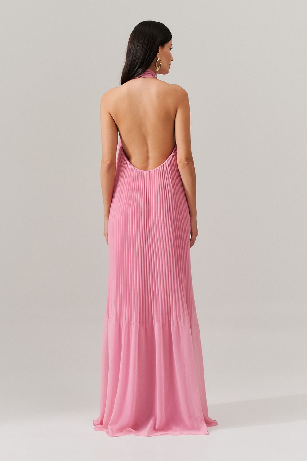 Vestido Longo Plissado Frente Única e Decote nas Costas  - Italia Rosa