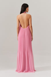 Vestido Longo Plissado Frente Única e Decote nas Costas  - Italia Rosa