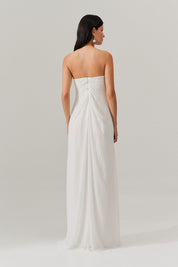 Vestido Longo sem Alça com Argola e Franzidos no Decote - Munique Off White