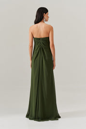 Vestido Longo sem Alça com Argola e Franzidos no Decote - Munique Oliva