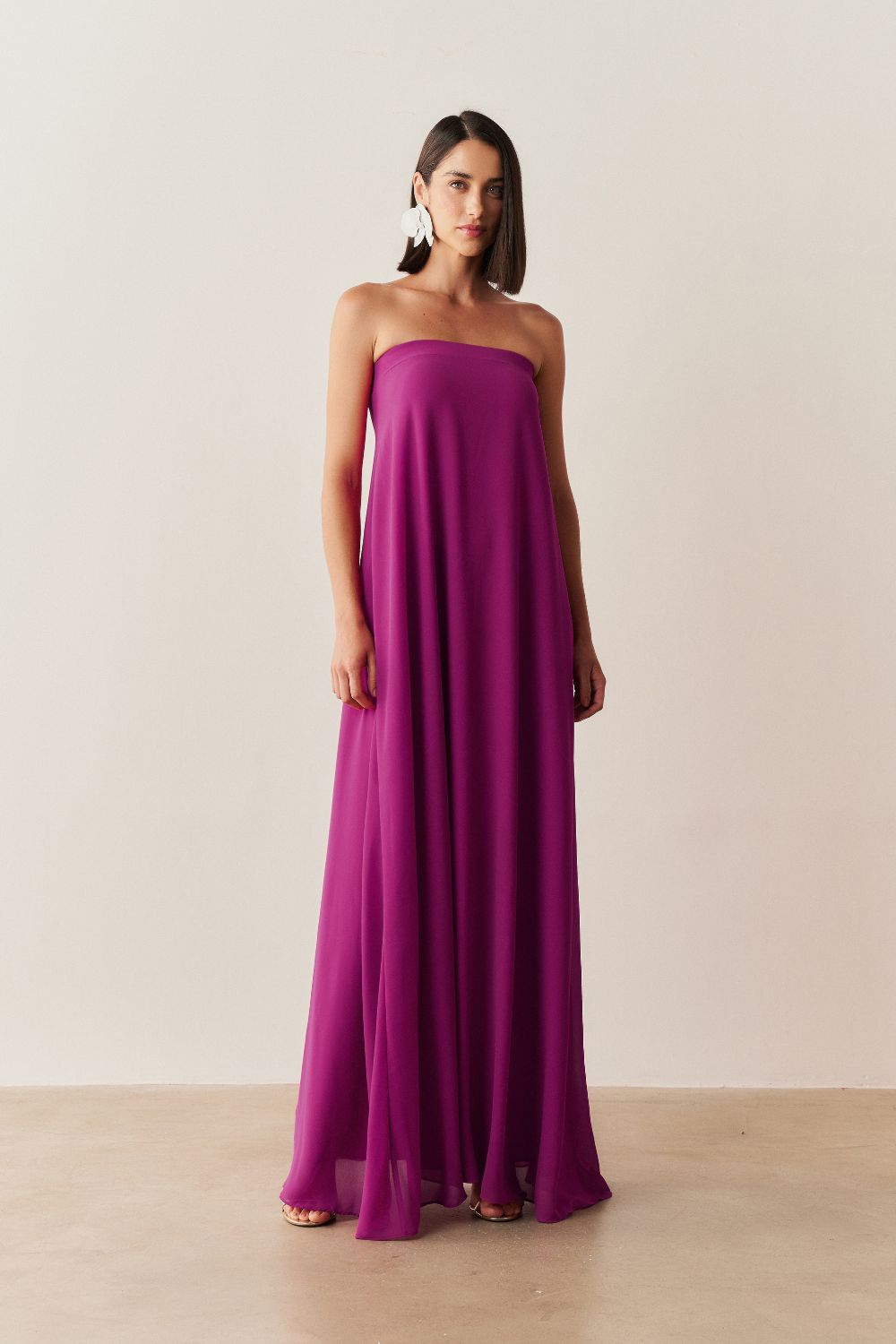 Vestido Longo Sem Alça com Echarpe - Mumbai Fúcsia