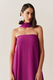 Vestido Longo Sem Alça com Echarpe - Mumbai Fúcsia