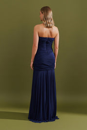 Vestido Longo, Sem Alça, Detalhes em Trança e Saia Franzida - Veneto Marinho