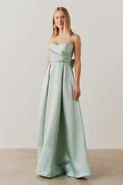 Vestido Longo Sem Alça, Pregas na Saia e Busto - Santorini Menta