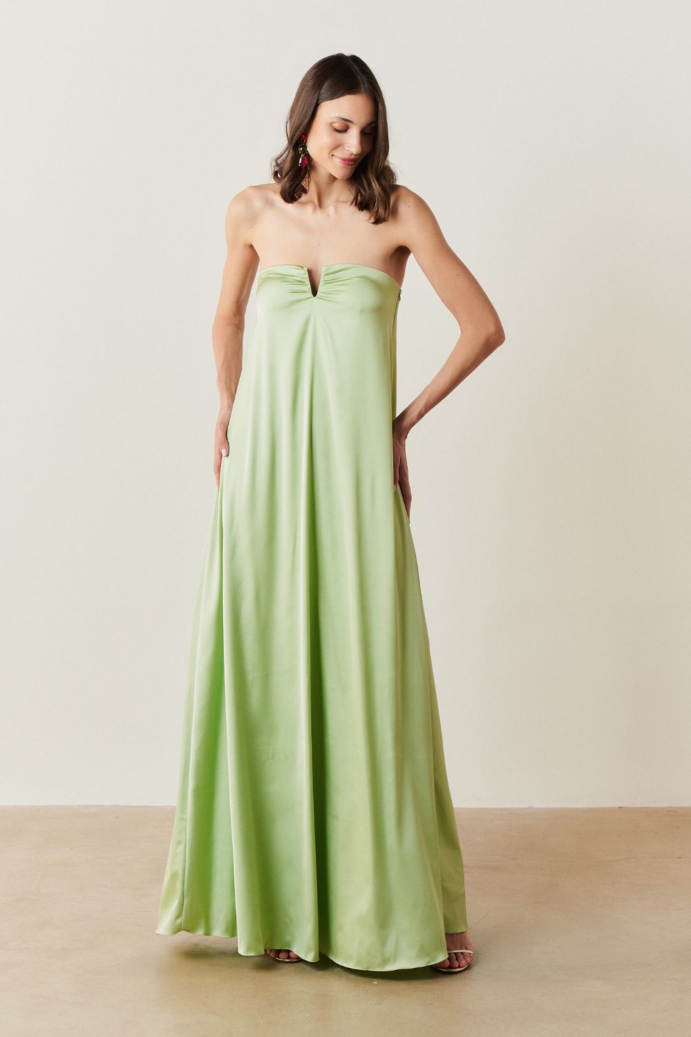Vestido Longo sem Alças com Decote em V - São Paulo Menta