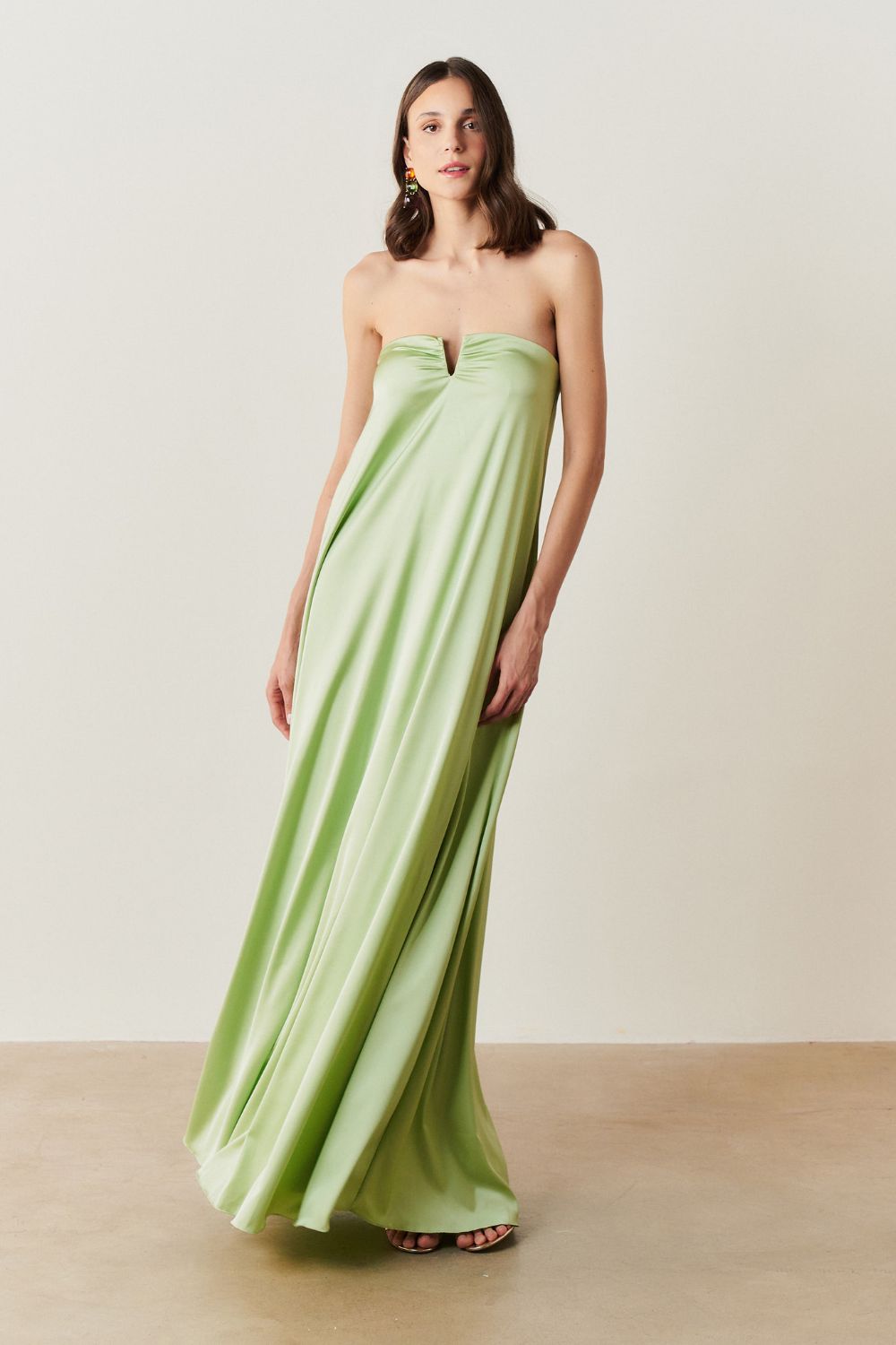 Vestido Longo sem Alças com Decote em V - São Paulo Menta