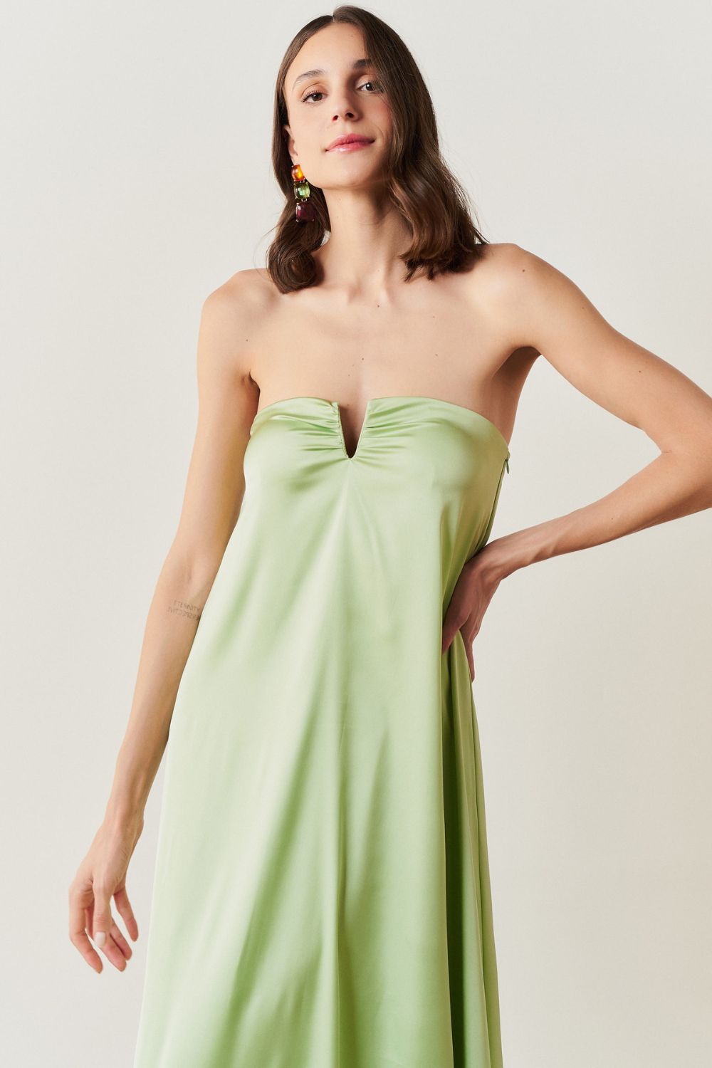 Vestido Longo sem Alças com Decote em V - São Paulo Menta