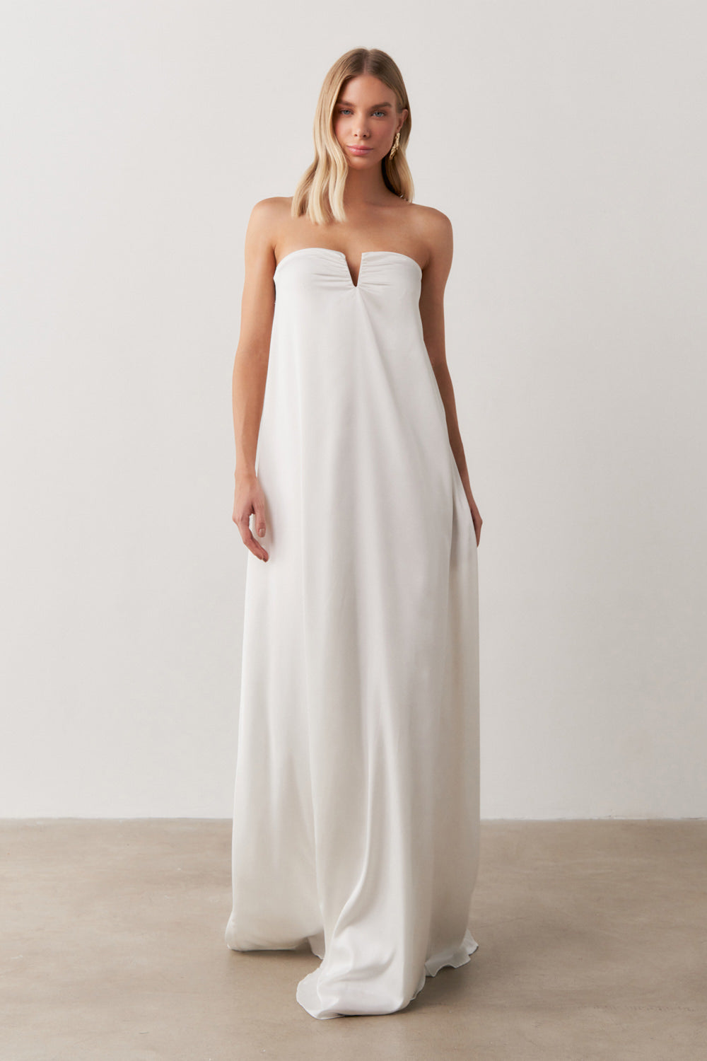 Vestido Longo sem Alças com Decote em V - São Paulo Off White