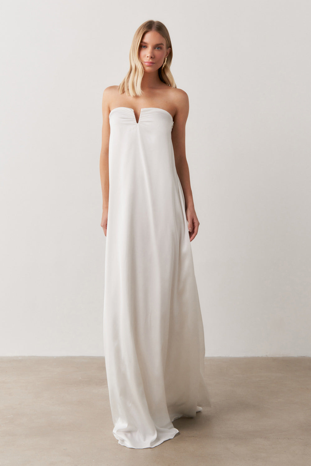 Vestido Longo sem Alças com Decote em V - São Paulo Off White