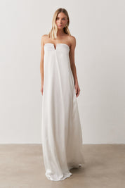 Vestido Longo sem Alças com Decote em V - São Paulo Off White