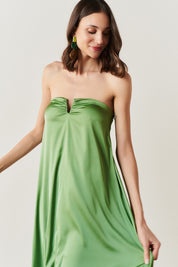 Vestido Longo sem Alças com Decote em V - São Paulo Oliva Cetim