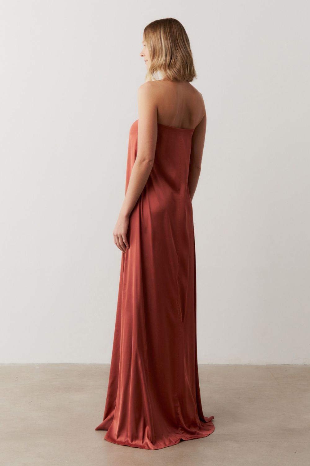 Vestido Longo sem Alças com Decote em V - São Paulo Terracota