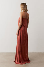 Vestido Longo sem Alças com Decote em V - São Paulo Terracota