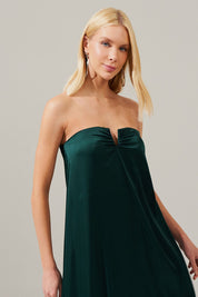 Vestido Longo sem Alças com Decote em V - São Paulo Verde Bandeira Escuro