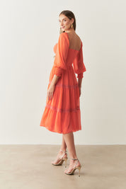 Vestido Midi com Detalhe em Renda Guipir  - Aiko Coral