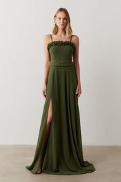 Vestido de Festa Longo com Aplicação de Flores no Busto - Irene Oliva