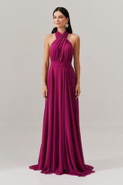 Vestido de Festa Longo de Chiffon com Fenda Lateral - Mil Formas Fúcsia