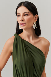 Vestido de Festa Longo de Chiffon com Fenda Lateral - Mil Formas Verde Oliva